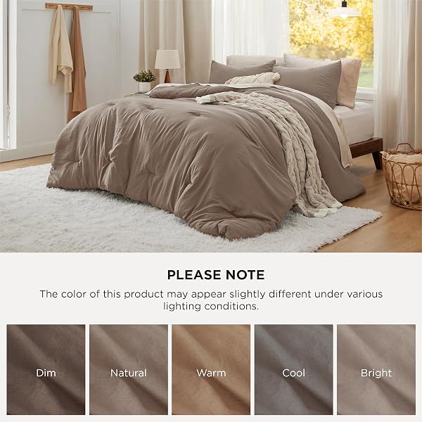 BEDSURE CALIFORNIA KING COMFORTER SET, BROWN SOFT PREWASHED BEDDING FOR ALL SEASONS, 3 PIECES GENTLESOFT™ BED SET, 1 LIGHTWEIGHT COMFORTER (104″X96″) AND 2 PILLOWCASES (20″X36″)