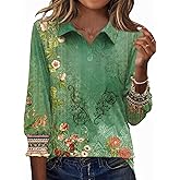 Ivicoer Womens 3/4 Length Sleeves Polo Shirts Collared Tops Business Casual Blouses Basic Tees Trendy Outfits Spring Clothes