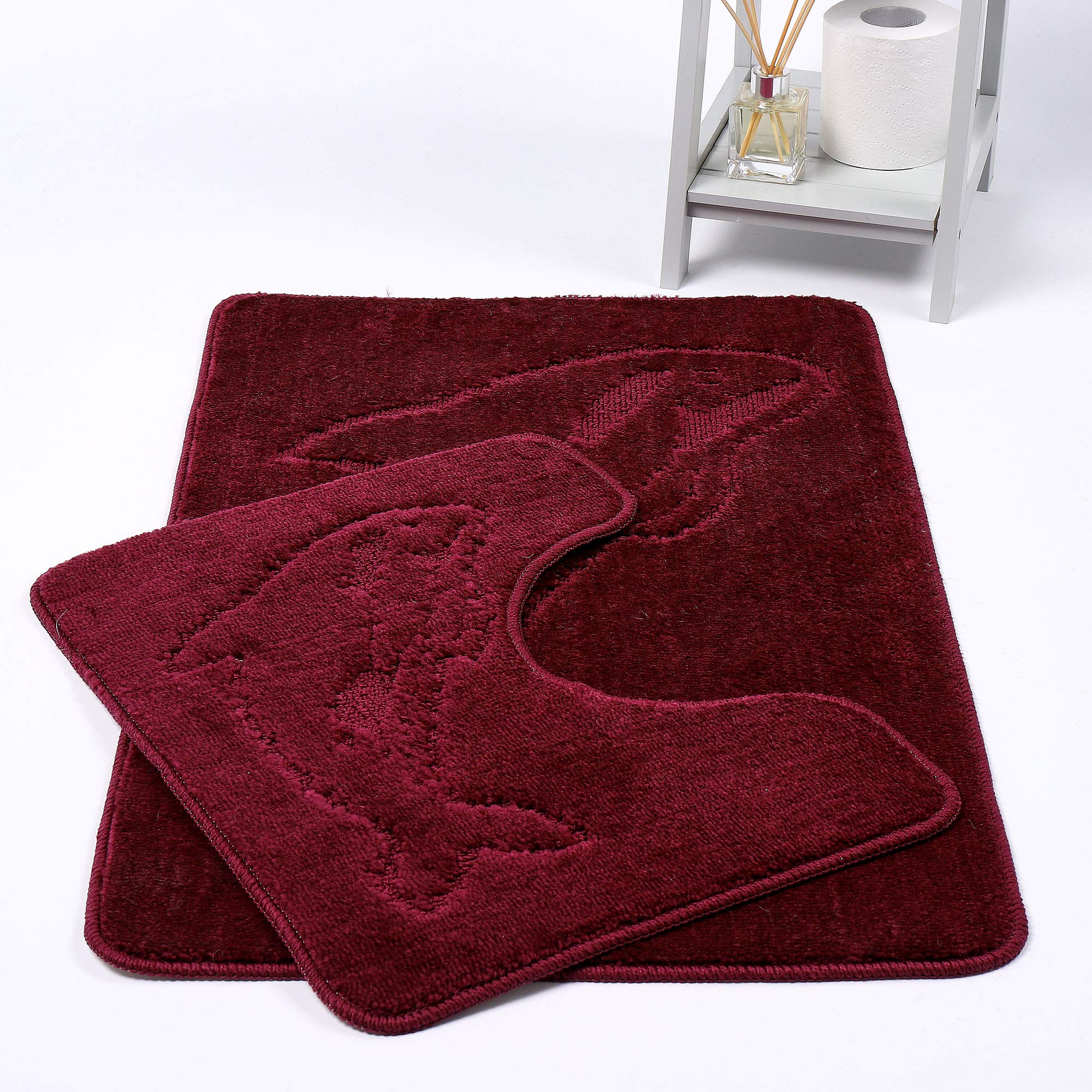 HOMES-LINEN Dolphin Bath Mats Non Slip Bathroom Mats 2 Piece Pedestal and Bath Mat Set Toilet Bathroom Rug (Burgundy)