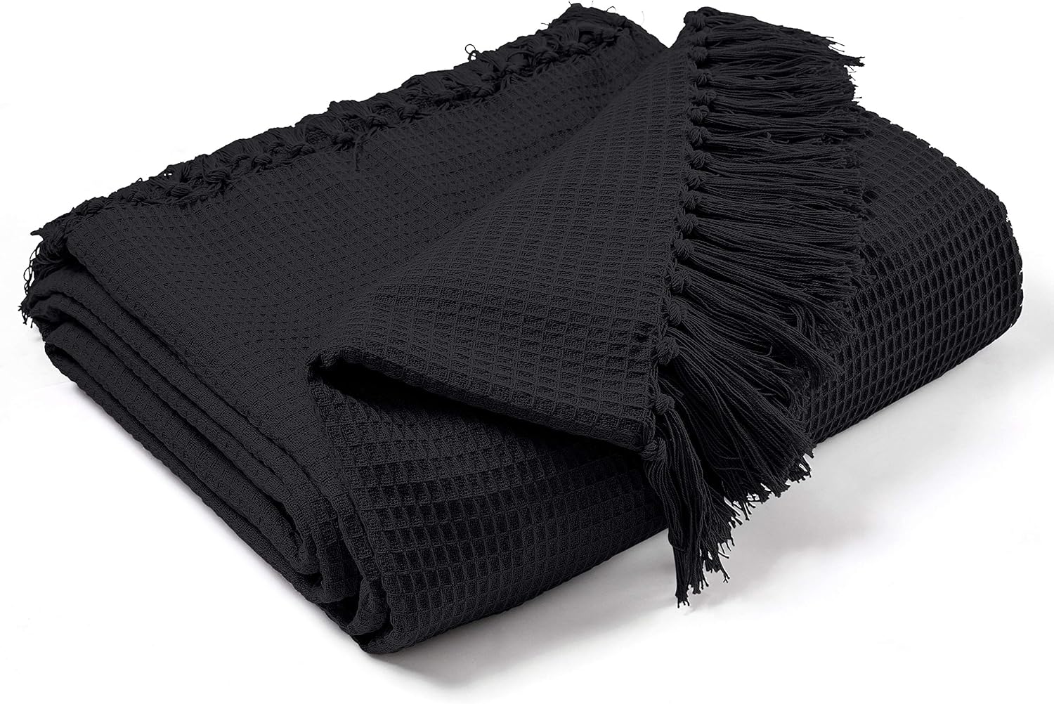 EHC Waffle Cotton Woven Arm Chair Sofa Single Throw 1 Seater Chair/Sofa/Bed 127 x 152 cm, Black, Single(125 x 150 cm)
