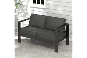 Betterhood Aluminum Patio Furniture Set, Modern Outdoor Seating with Upgrade Cushion & Wide Armrest, Patio Sofa for Balcony, Garden,Additional Dust Cover, Dark Grey