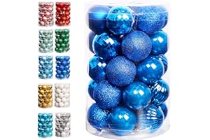 Lulu Home Christmas Ball Ornaments, 34 Ct Xmas Tree Decorations, Holiday Hanging Balls (Blue, 1.57")