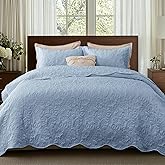 Bedsure Quilts Queen Size - Ultra Soft Pre-Washed Cloud-Like Bedding, All-Season Lightweight Comforter for Country Bedroom, Leaf Design Coverlet in Mineral Blue, 90 x 96 Inches