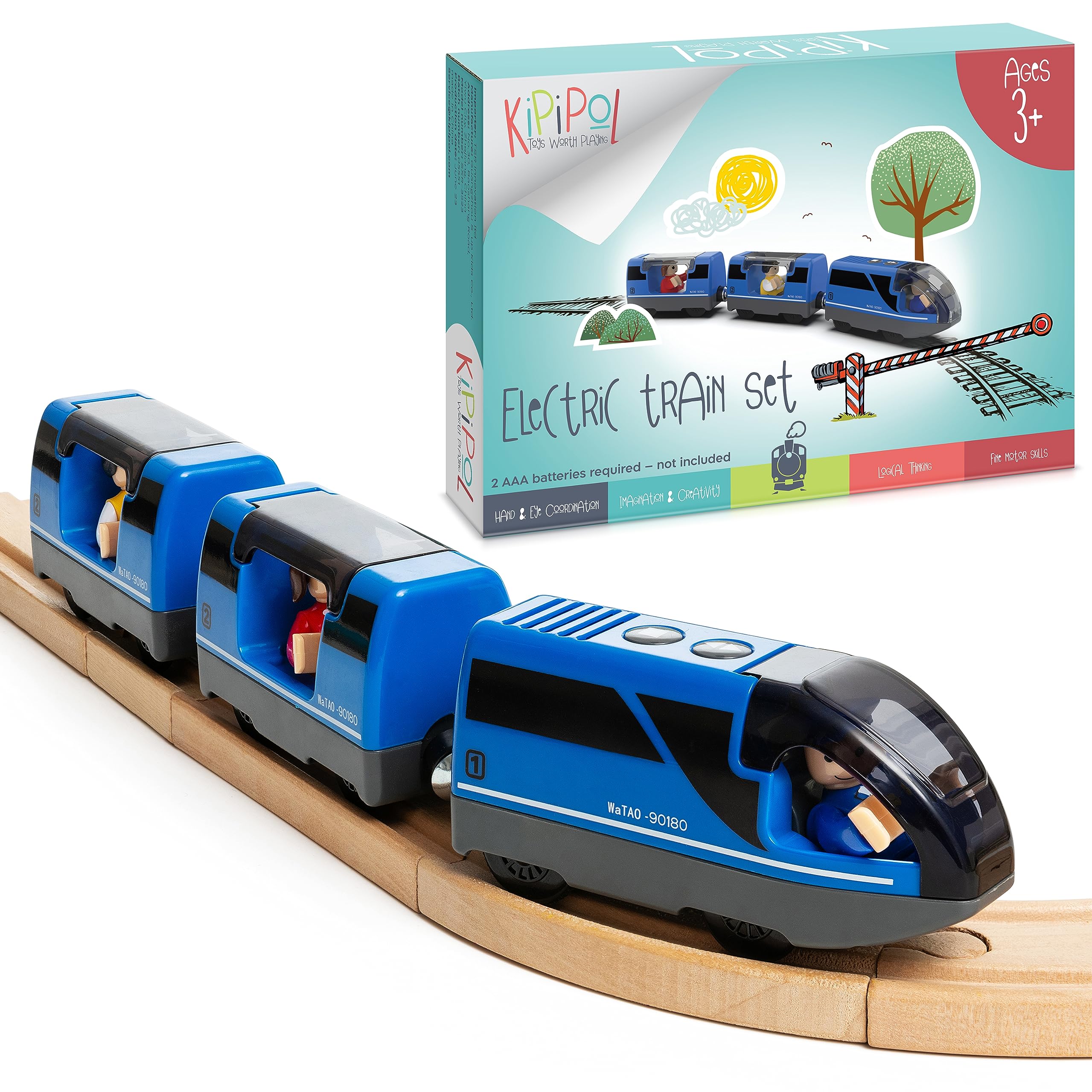 Photo 1 of KipiPol Battery Operated Action Locomotive Toy Train Set for Wooden Train Tracks, (Magnetic)-Compatible with Thomas The Train Toys, Brio Train Set for Toddlers 3-5 and up, Stocking Stuffers for Kids