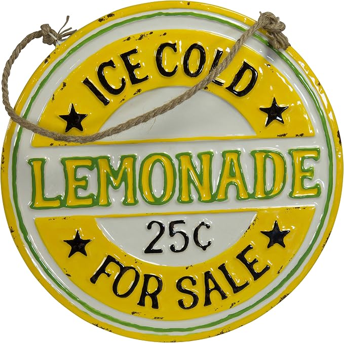 VIPSSCI Lemonade for Sale Sign Round Metal Sign with Rope Hanger Kitchen Wall Art