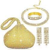 Mixweer 4 Pieces Clutch Purses Bag for Women Evening Rhinestone Jewelry Set Bling Necklace Earrings Bracelets Set for Wedding (Delicate Style)