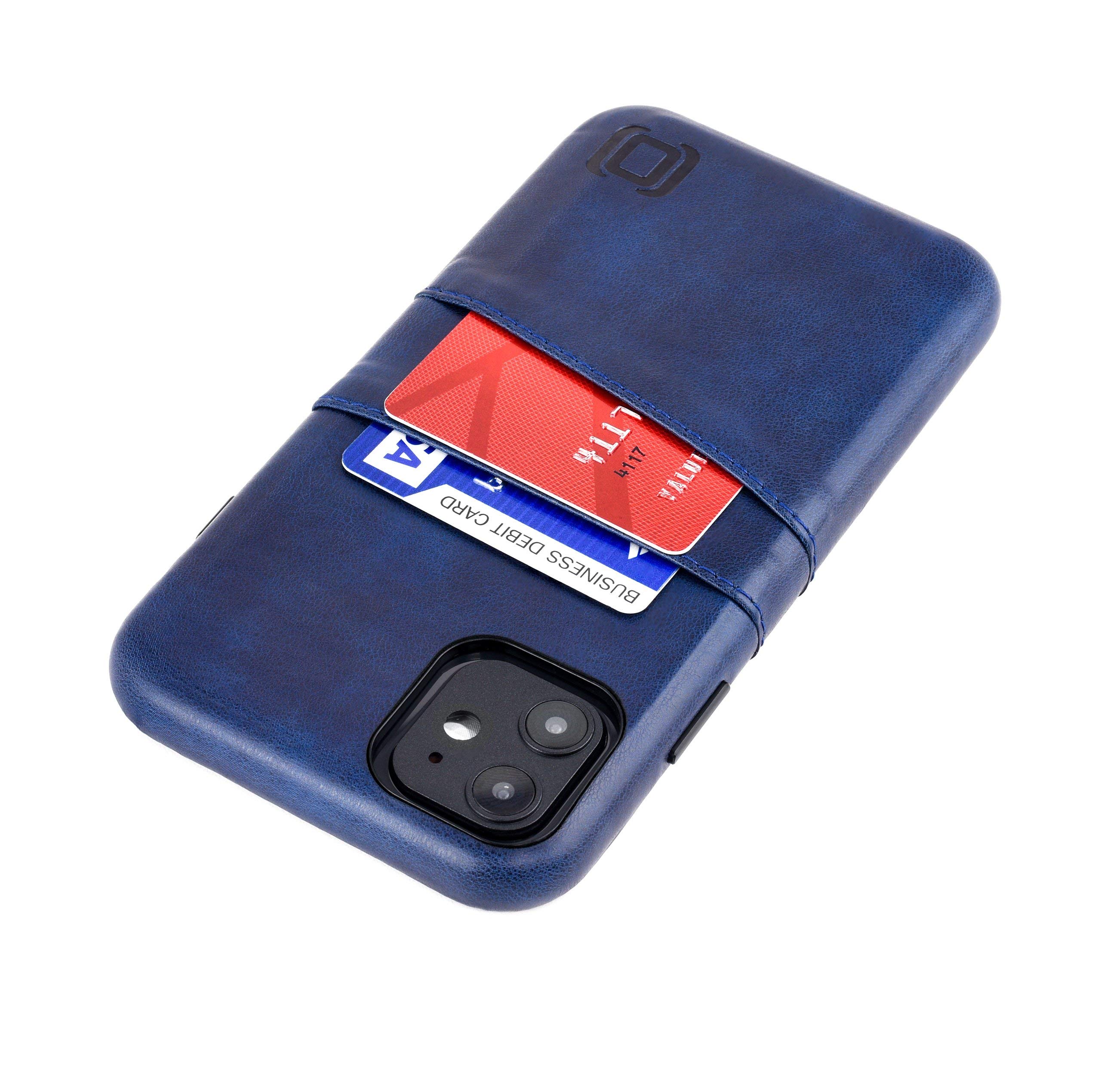 Dockem Wallet Case for iPhone 11: Built-in Metal Plate for Magnetic Mounting & 2 Credit Card Holders (6.1" Exec M2, Synthetic Leather, Navy Blue)