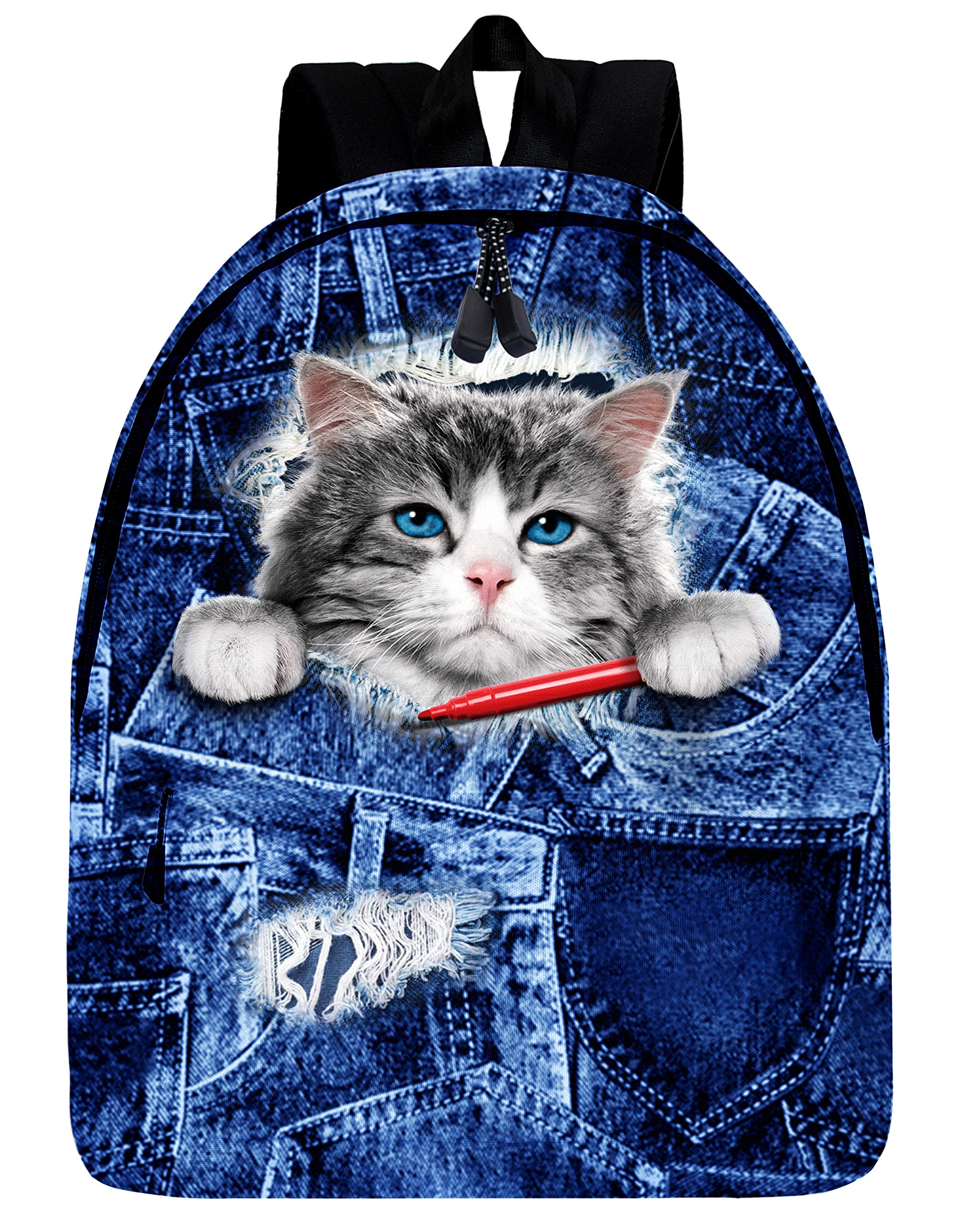 TUONROAD 3D Katze Schulranzen Unisex Schulrucksack Freizeitrucksack Studenten Unisex Schulranzen Beiläufig Schulrucksack Backpack