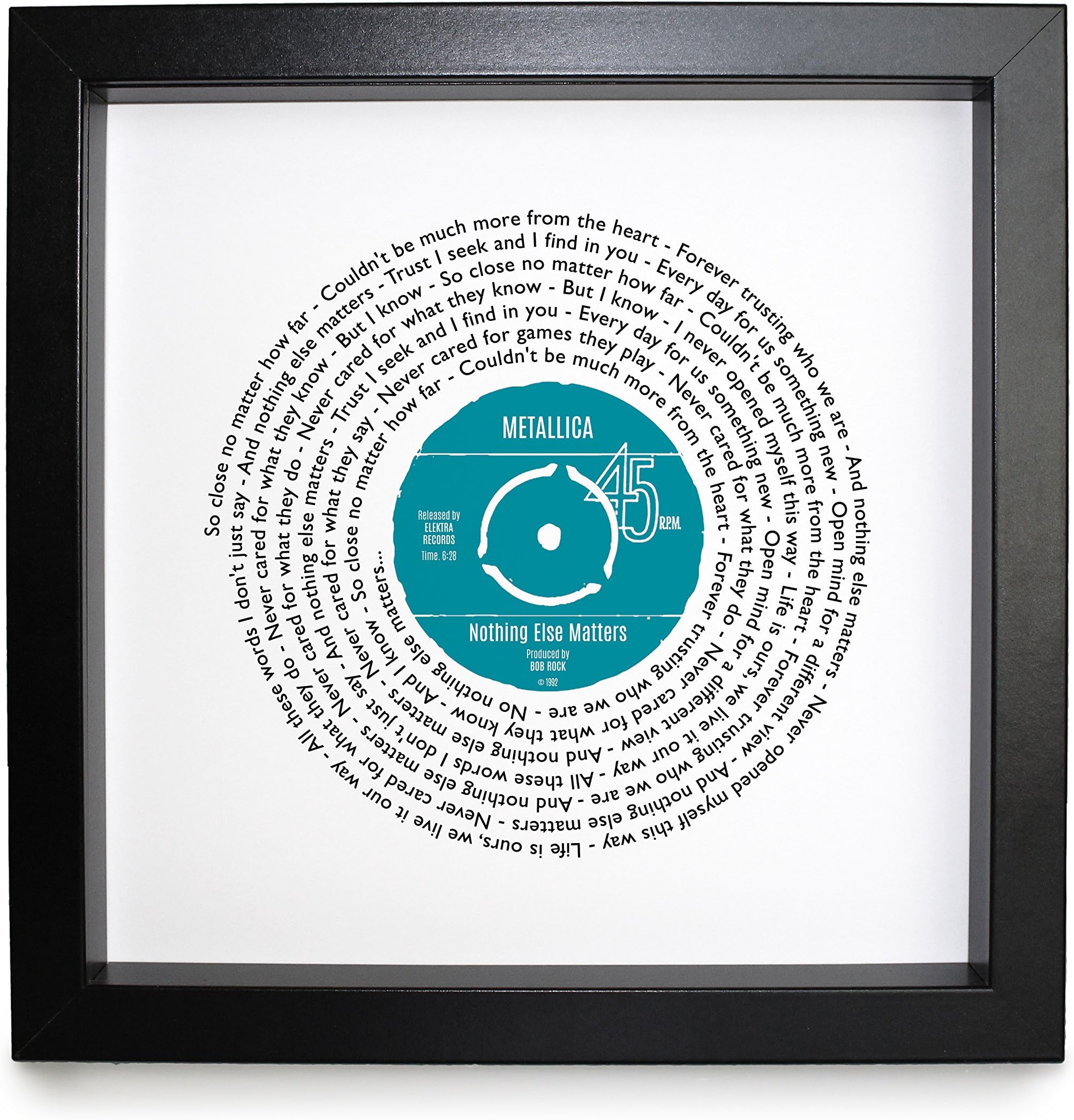 Personalised Vinyl Record Song Lyrics Print - Thoughtful Wedding, Anniversary, Valentines, Christmas or Birthday Gift (Metallica - Nothing Else Matters)