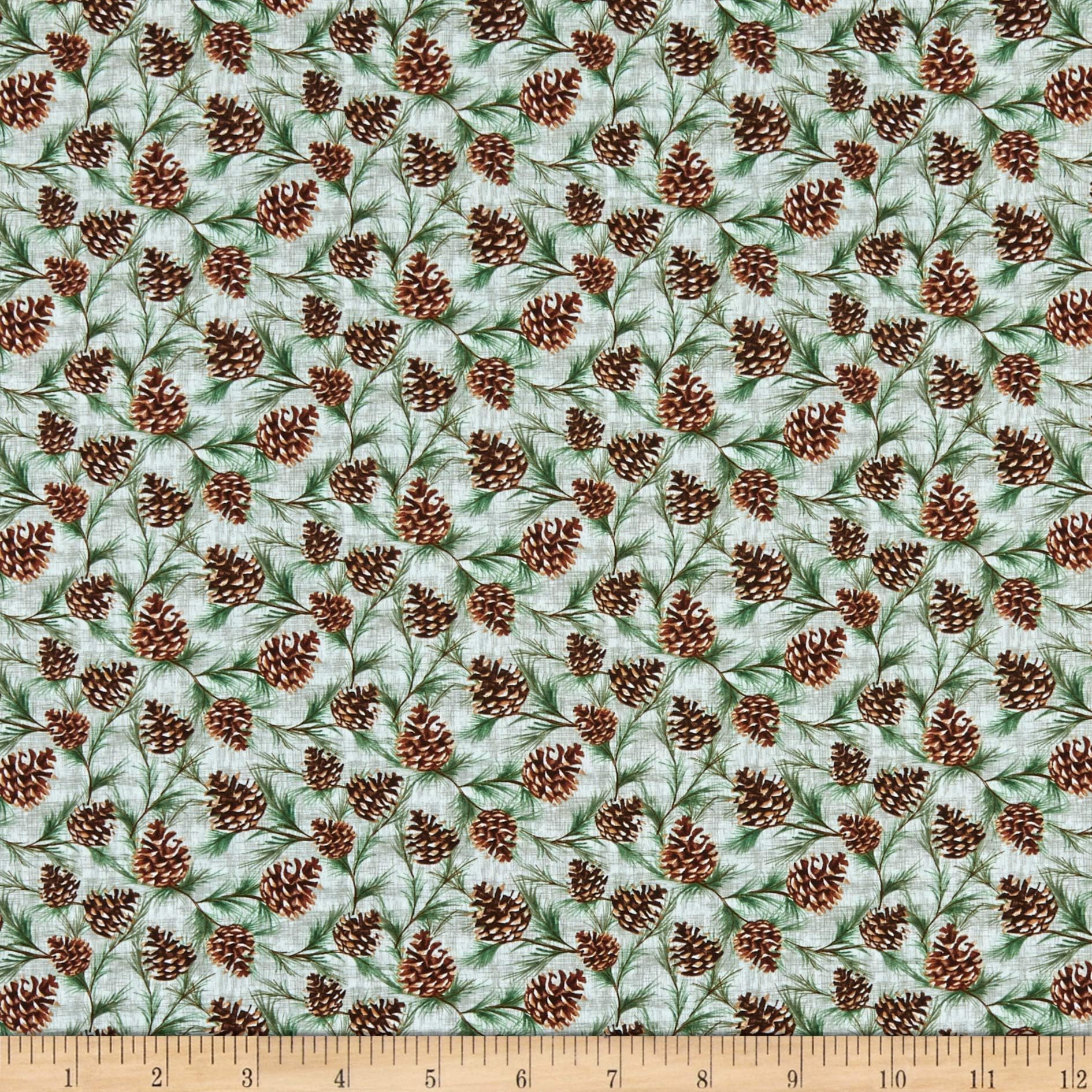 Lake Effects Pine Cones Light Green Fabric by the Yard