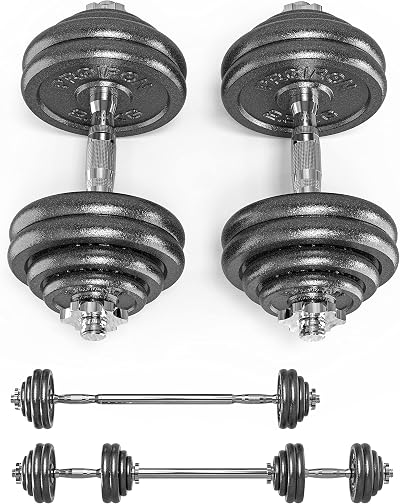 PROIRON 30kg Adjustable Dumbbells Cast Iron Set with Bar Attachment
