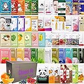Meleell 55 Pack Collagen Face Masks Skincare Bulk,Sheet Masks Variety Set with Animal, Bubble, Christmas & Fruit Facial Masks, Skincare Gift Box for Women, Teens & Spa Lovers