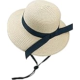Girls Wide-Brim Straw Sun-Hat for Summer Beach with Bow 8 to 16 Years