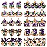CEALXHENY Mardi Gras Charms for Jewelry Making Rhinestone Enamel Mask Crown Fleur De Lis Pendant Charms for Necklace Bracelet Earrings Making DIY Crafts