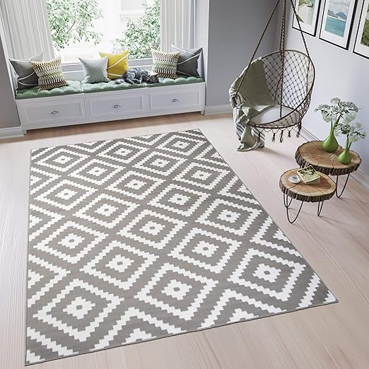 Tapiso Fire Tappeto Salotto Soggiorno Salotto Moderno Camera Da Letto Grigio Bianco Marocchino A Pelo Corto 160 X 220 Cm