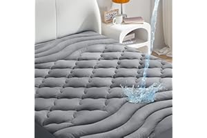 Sonive Waterproof Mattress Protector,Queen Mattress Topper with Deep Pocket up to 21'' Microfiber Fitted Mattress Pad Waterproof, Breathable Mattress Cover,Machine Washable Grey