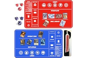 HAOSITECK Card Game MTG Playmat for Beginner 2 Pack with Dices, Magic Mat Commander Deck Playmat for TCG MTG Accessories Play Mat 24x14 Inches Duel Card Battles, Red/Blue