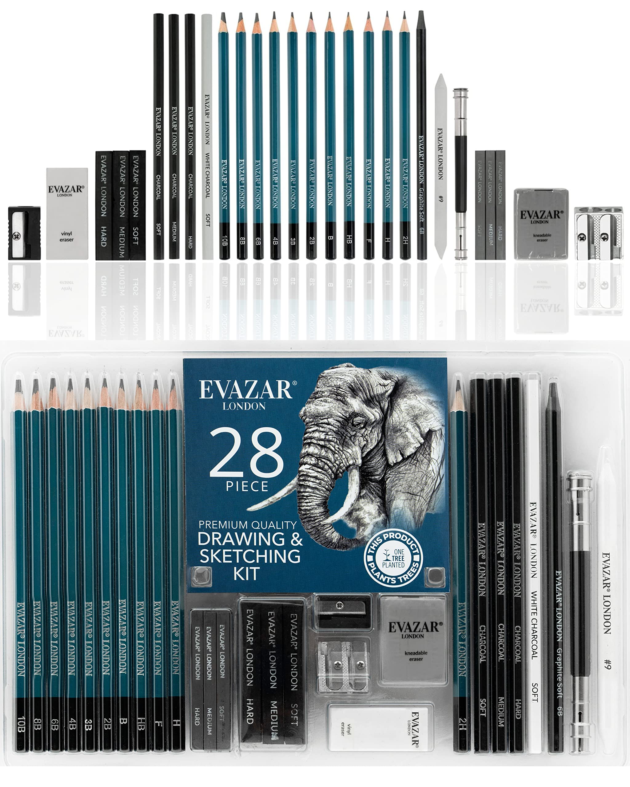 EVAZAR London Sketching and Drawing art supplies, artists set of drawing pencils and sketch
