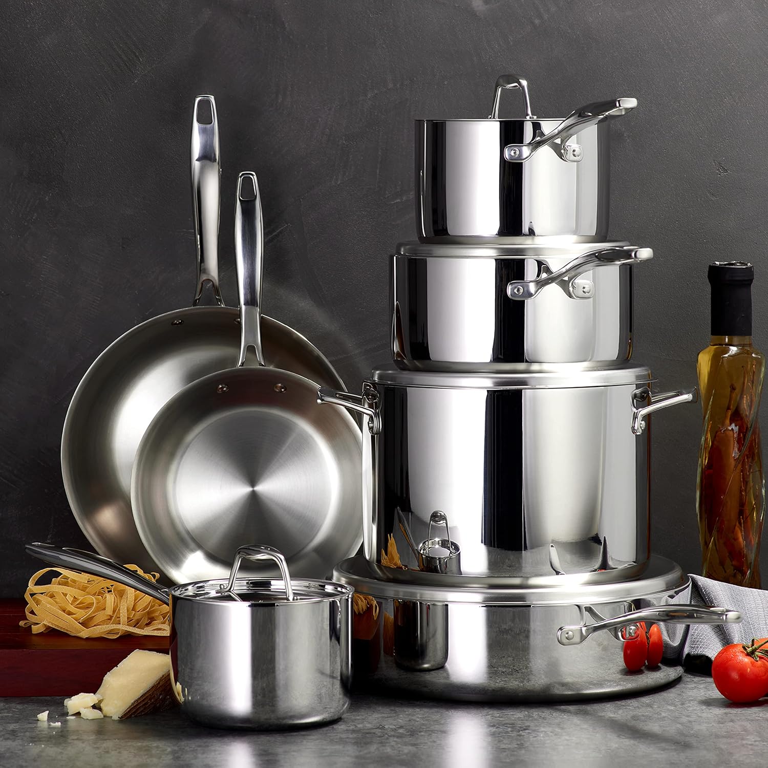 Tramontina 80116/249DS Gourmet Stainless Steel Induction-Ready Tri-Ply Clad 12-Piece Cookware Set, NSF-Certified, Made in Brazil: Kitchen & Dining