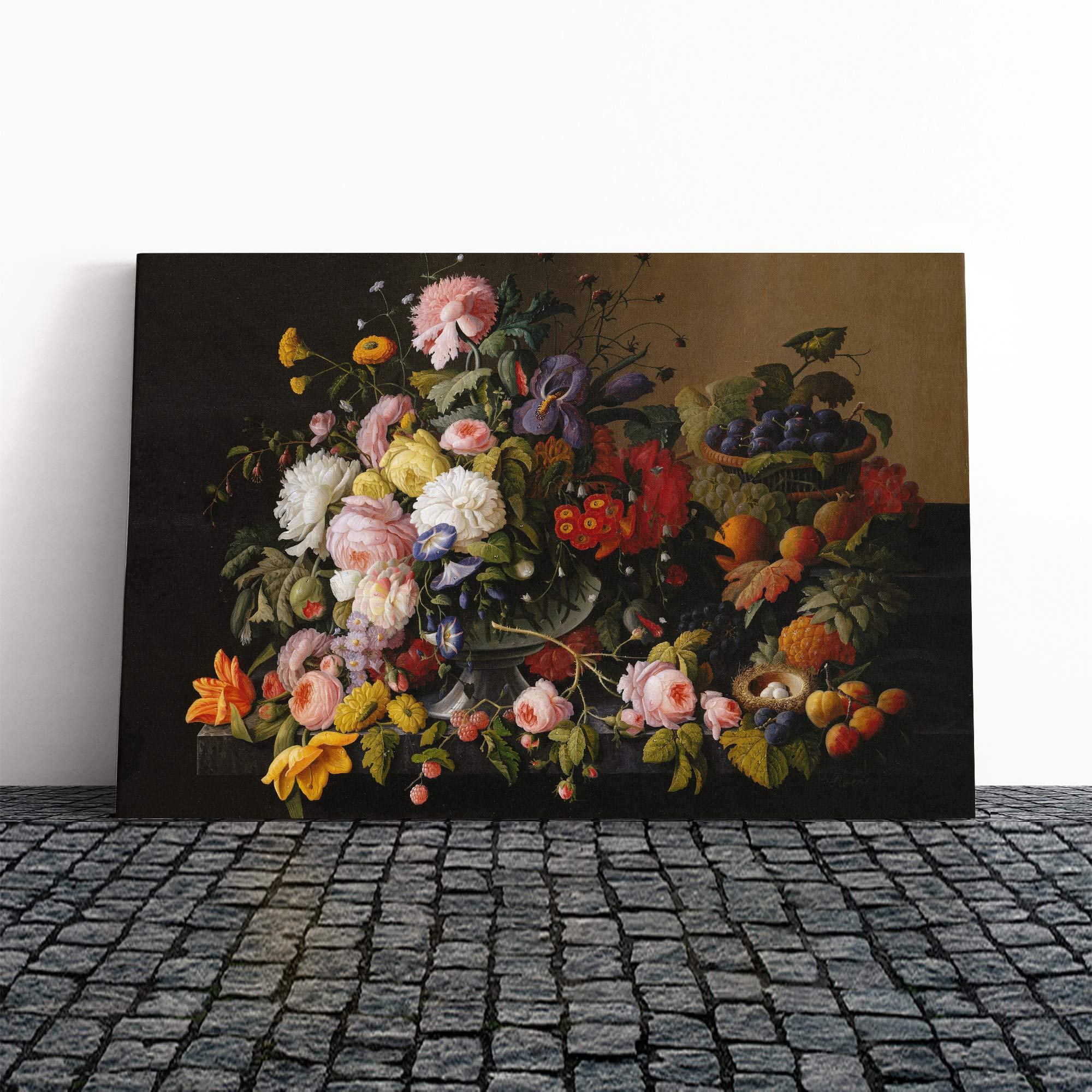 Severin Roesen Still Life Flowers Canvas Print | Gallery Wrapped 30mm Frame Wall Art | 20x14 inches | Ready to Hang | Modern Floral Picture | Living Room Bedroom Lounge Office