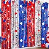 4th of July Party Decorations Foil Fringe Curtains Photo Backdrop | 2 Pack 3.3 x 6.6 FT Fourth of July Star Firework Patriotic Streamers for Memorial Day Independence Day Labor Day