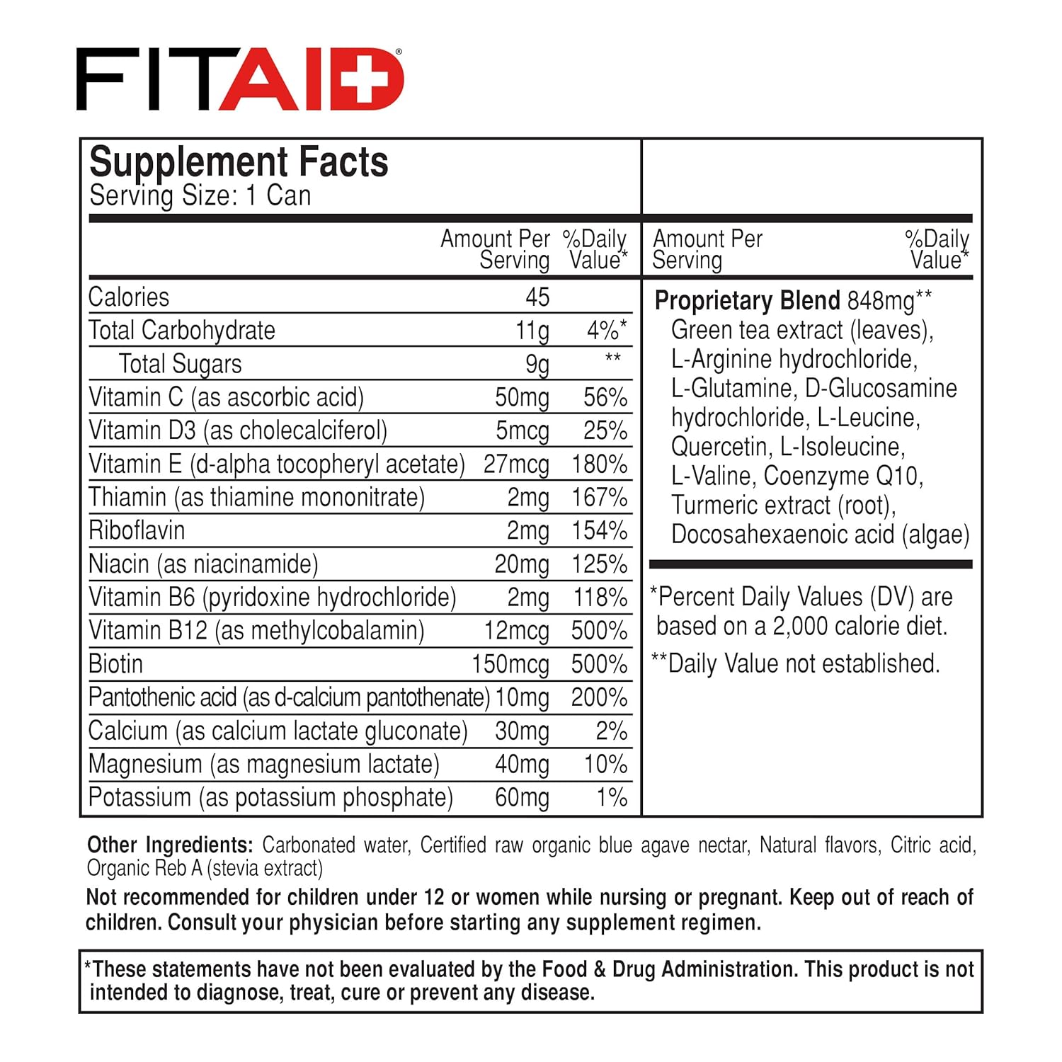 FITAID Recovery Blend | No Artificial Flavors or Sweeteners | Contains BCAAs, Glucosamine, Omega-3s, Green Tea | 100% Clean, Paleo Friendly, Vegan & Gluten-Free | No Sodium | 12 Fl Oz (Pack of 12) : Grocery & Gourmet Food