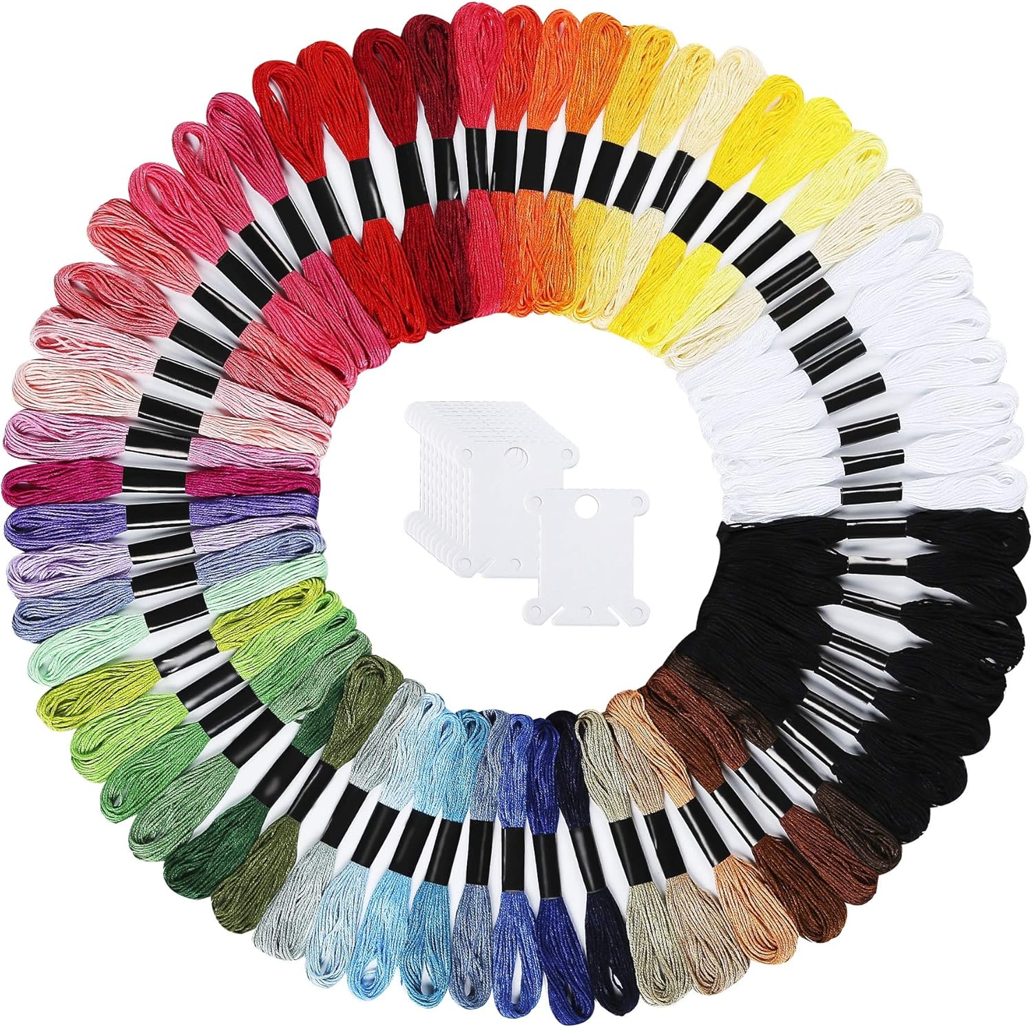 Peirich 50 Colors Embroidery Floss with 6 Black & 6 White Skeins Stranded Cross Stitch Floss Friendship Bracelets String Embroidery Thread with 12 Pieces Floss Bobbins