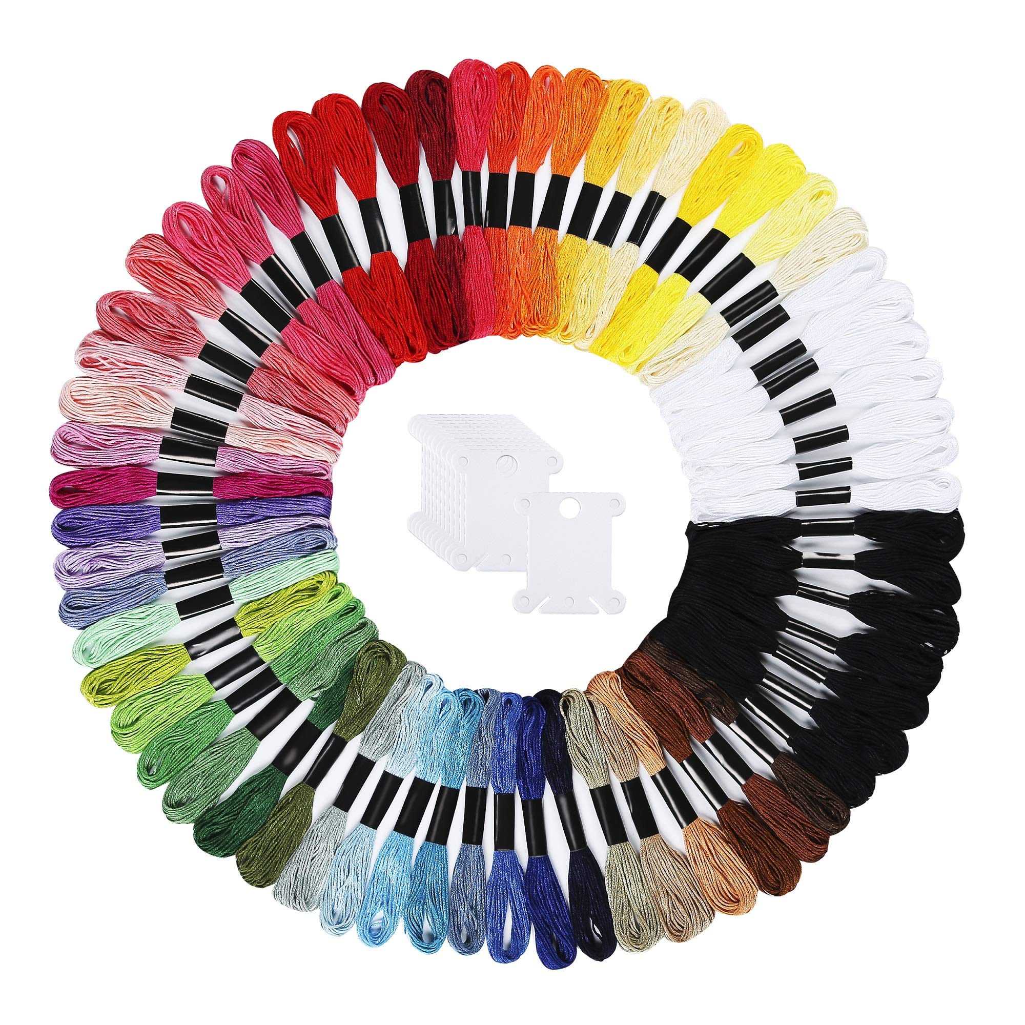 Peirich 50 Colors Embroidery Floss with 6 Black & 6 White Skeins Stranded Cross Stitch Floss Friendship Bracelets String Embroidery Thread with 12 Pieces Floss Bobbins