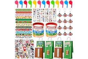 122pcs Football Party Favors, Football Birthday Party Supplies Football Keychains Bags Bracelets Stickers Whistle Erasers etc
