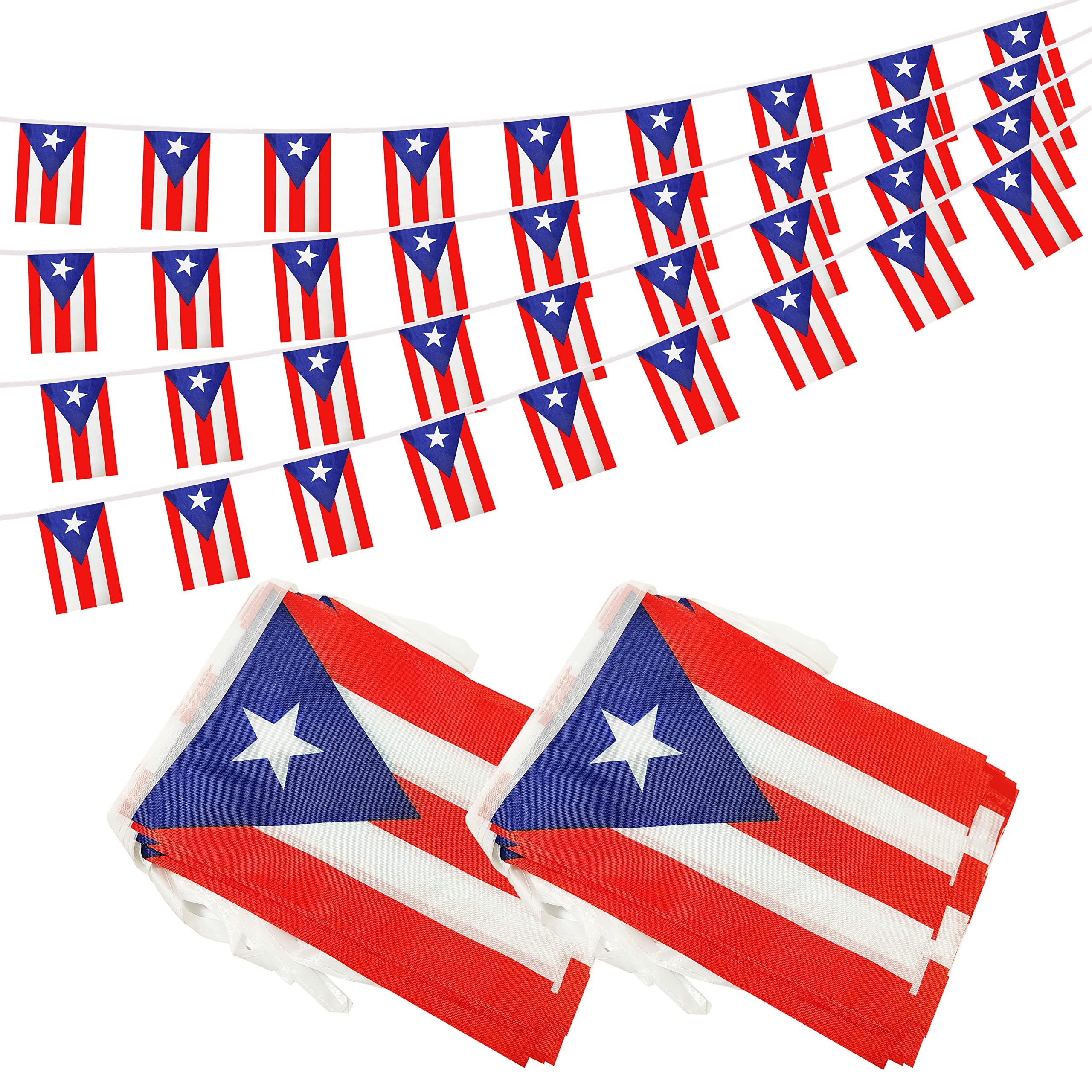 Photo 1 of 100 Feet Puerto Rico Banner Flag String, Puerto Rico Mini Flag Small Banner, for Party, Shops and Bars Decorations, Outdoor Decorations, 76 Flags