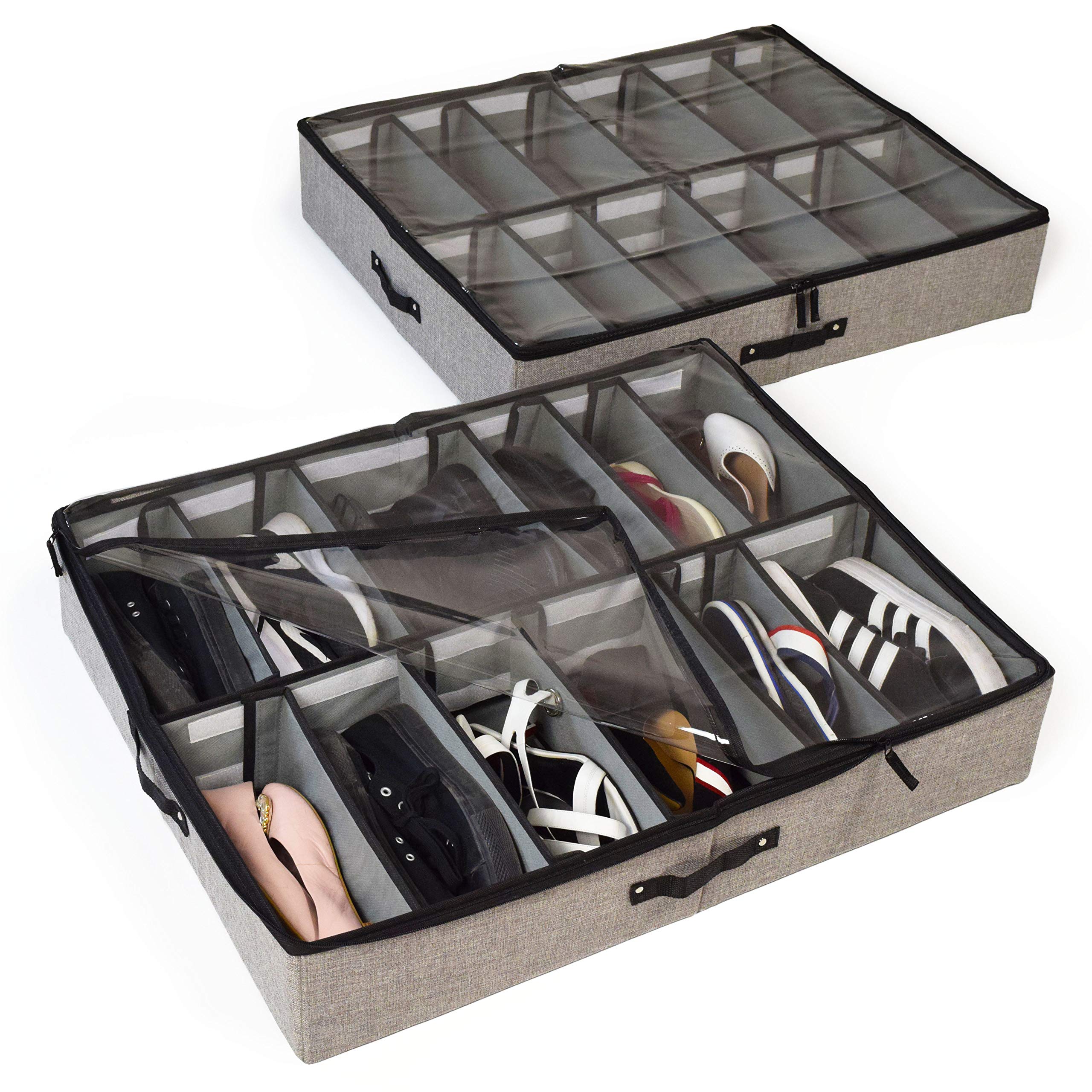 storageLAB Under Bed Shoe Storage Organizer, Set of 2, Fits 12 Pairs