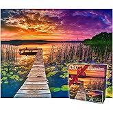 Puzzles for Adults 1000 Pieces – Ideal Gift for Loved Ones, Gift-Ready Box, Letters on Back, 8 Jigsaw Puzzle Saver Sheets & Full-Size Poster – Scenic Landscape Sunset with Dock & Lilies by GERJATO