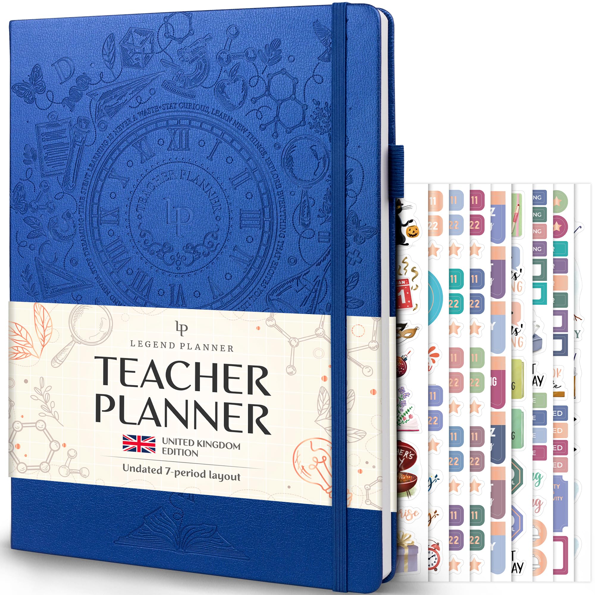 Legend Teacher Planner UK Edition – Undated Lesson Plan Book for Teachers with Weekly & Monthly Calendars - Classroom Organization & School Year Planner – 21.5 x 28cm Hardcover (Mystic Blue Debossed)