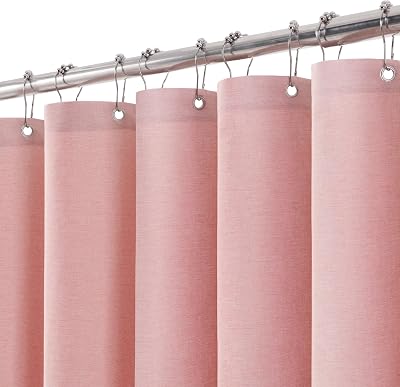 Linen Look Shower Curtain 182x182cm Pink with Metal Hooks
