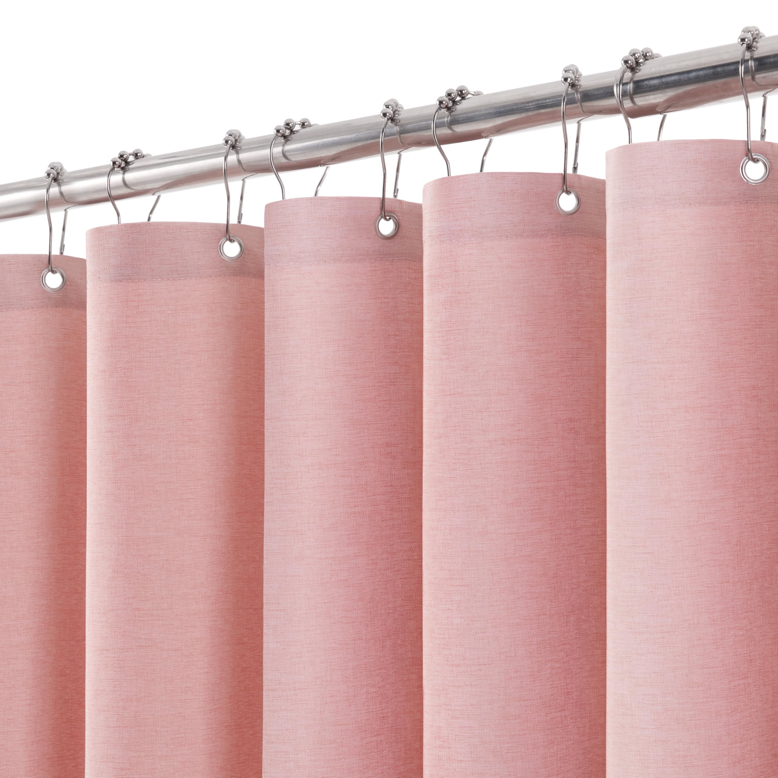 Shower Curtain for Bathroom with Metal Hooks Linen Fabric Shower Curtain Heavy Duty Bath Curtain for Wet Room Bathtub Shower Stall, Hotel Quality, Weighted Hem, Waterproof - 182 x 182cm (Pink)