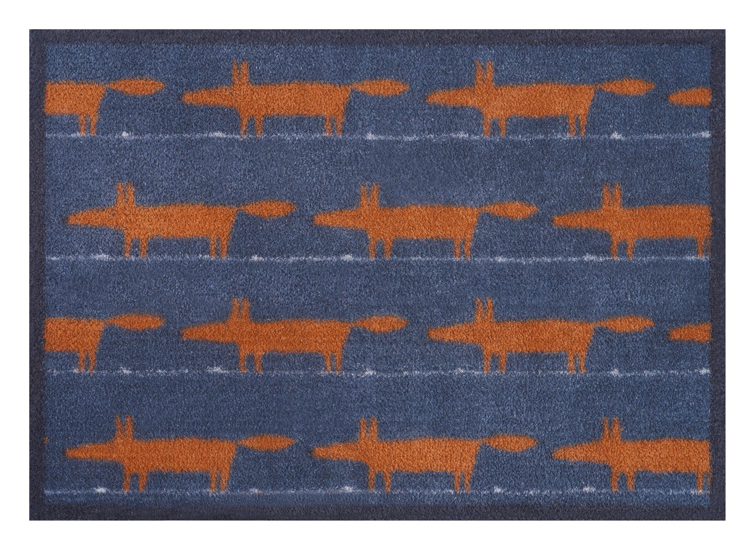 Turtle Mat - Running foxes Navy - Scion Living Design 60x85cm approx Multi-Grip back