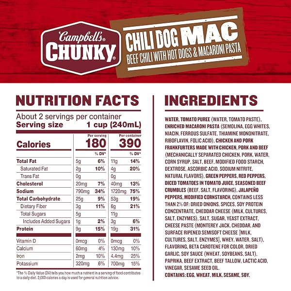 CAMPBELL’S CHUNKY CHILI DOG MAC SOUP, 18.8 OZ CAN