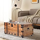 NewCosmos Vintage Reclaimed Fir Wood Storage Trunk – Rustic Charm with Black Metal Accents – No Assembly Required, Optional W