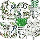 Xenorik Snake Party Decorations - Reptile Theme Snake Birthday Party Supplies, Paper Plate, Cup, Napkin, Cutlery, Tablecloth, Jungle Swamp Camping Wilderness Snake Theme Party Tableware | Serve 24