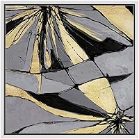 SIGNWIN Framed Canvas Wall Art Gold, Black, Grey Lines and Color Blocks Abstract Brushstroke Oil Painting Modern Art Chic Expressive for Living Room, Bedroom, Office - 16x16 inches