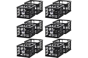 Sterilite Storage Crate, Stackable Plastic Bin Open Basket with Handles, Organize Home, Garage, Office, School, Black, 12-Pack