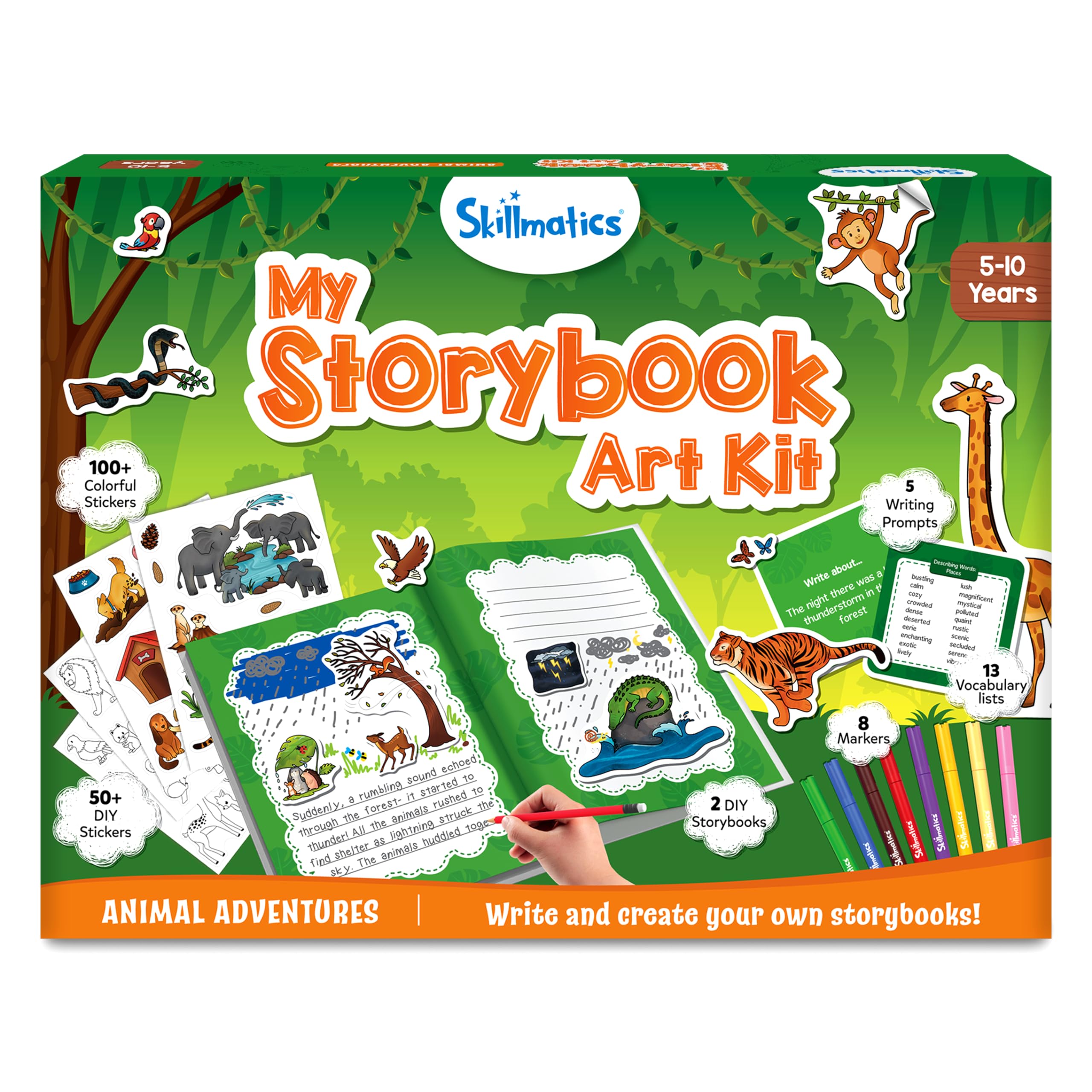 Skillmatics Storybook Art Kit - Animal Adventures Art Kit for Kids, Write & Create Adventure Stories, Creative Activity for Boys & Girls, DIY Kit, 300+ Stickers, Gifts for Ages 5, 6, 7, 8, 9, 10