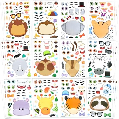 JOYIN 36 PCS Make-a-Face Sticker Sheets Set for Kids Animals Mix and Match