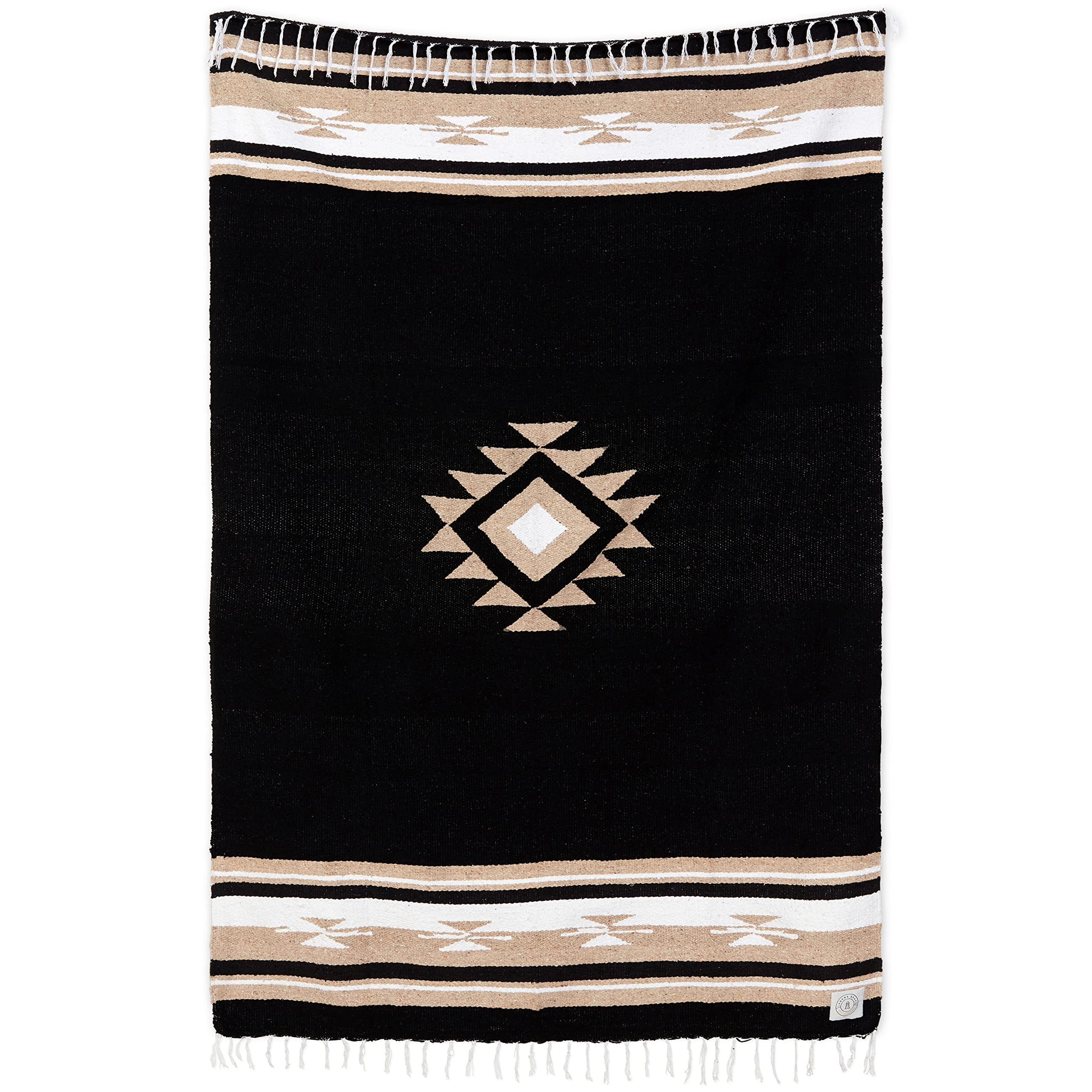 Photo 1 of Black Mexican Blanket by Laguna Beach Textile Co - Beach, Yoga, Camping, or Decorative Throw Blanket - Traditional Handmade Serape - Black Baja