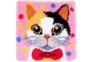 LUBOT 17" X 17" Cat Latch Hook Kits Rug Making Kits DIY Crochet Yarn Crafts for Kids or Adults with Printed Canvas Pattern Crochet Kit