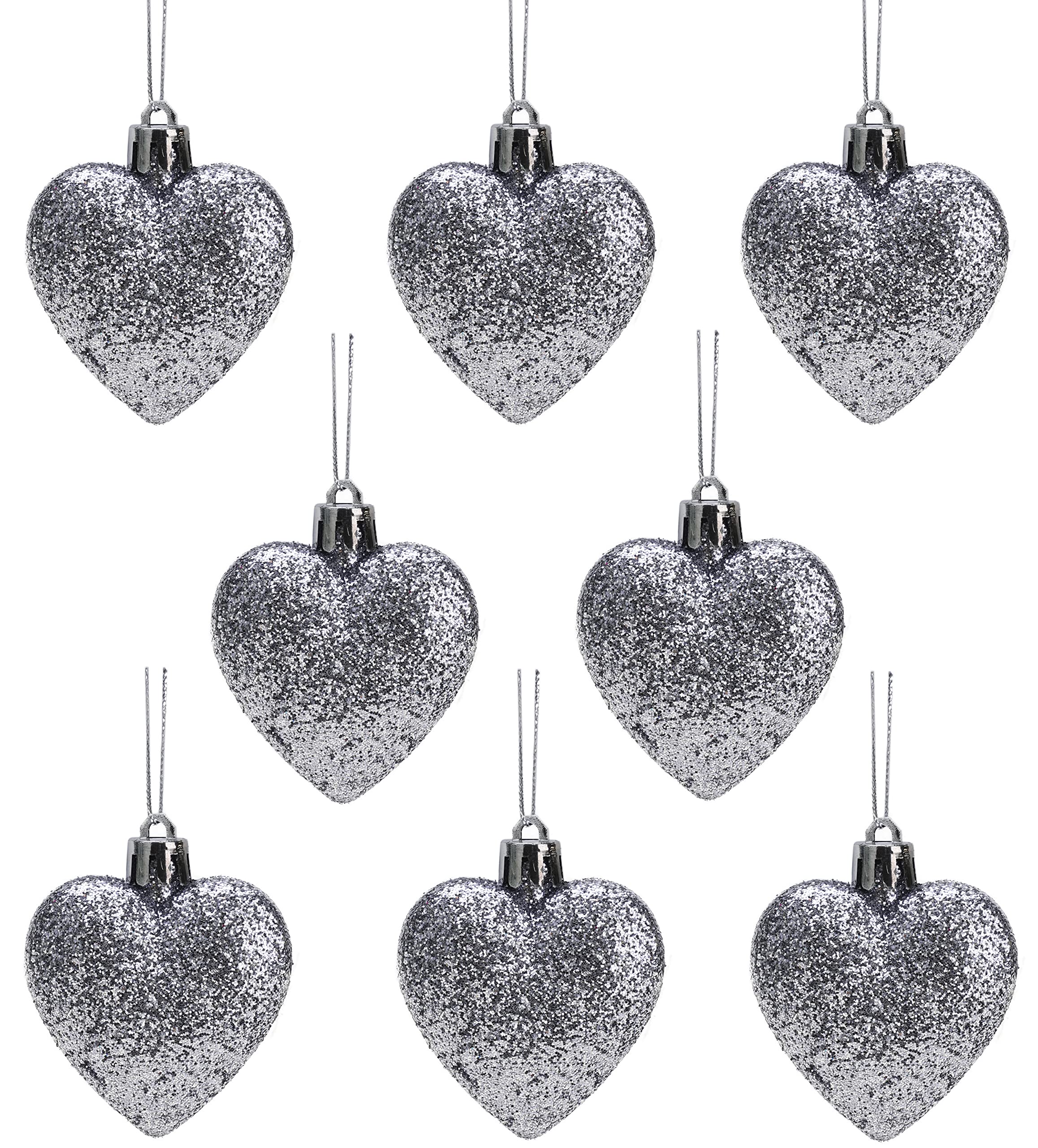 Christmas Concepts® Pack of 8-60mm Heart Shaped Christmas Tree Baubles – Glitter Decorated Baubles (Graphite)