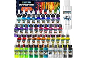 X ARTY HUB Airbrush Paint - 42 Colors with 4.05 Fl Oz Thinner, Iridescent, Neon and Metallic Air Brush Paints Acrylic Ready to Spray, Water-Based Painting Set for Artists Beginners
