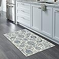 Maples Rugs Blooming Damask Kitchen Rugs Non Skid Accent Area Floor Mat [Made in USA], 2'6 x 3'10, Grey/Blue
