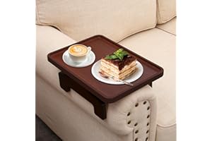 BAMBOOTRAY Couch Arm Table,Sofa Clip on Tray for Armrest Tray,Sofa Arm Table with Phone Holder,Couch Table for Living Room Bedroom,TV Tray Table for Eating & Drinking (Walnut, 13.7"D x 9.8"W x 1.7"H)
