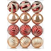 SHareconn 12ct 3.15 Inch Christmas Tree Balls Ornaments, Colored Shatterproof Plastic Decorative Baubles Decorations for Xmas Tree Decor Holiday Party Wedding Decoration (Red & Gold, 80mm)